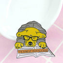 Creative Dog Reading Book Brooch Animal Badge Jacket Clothing Backpack Pins A