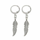1Pair Feather Pendant Hoop Earrings Stainless Steel Dangle Unisex Boho Jewelry