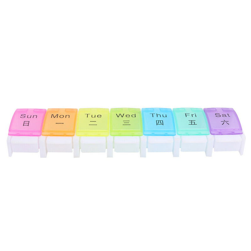 7 Day Pill Medicine Storage Box Rainbow Tablet Weekly Organizer (With Word)