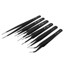 6pcs/Set Portable Stainless Steel Safe Anti-Static Tweezers Manicure Tool w/ Bag