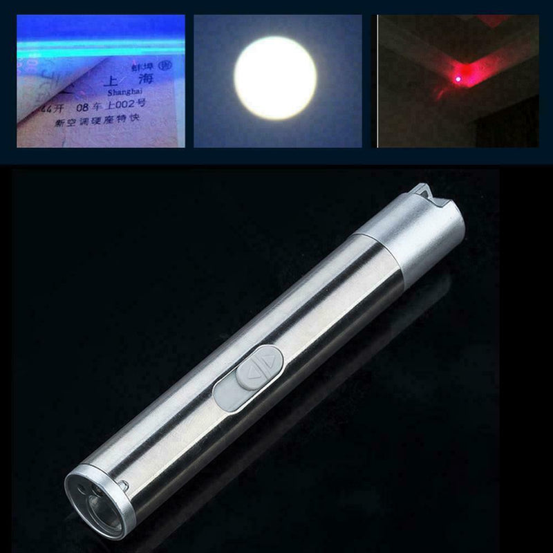 3 in1 Mini Multifunction USB Rechargeable LED UV Torch Pen Flashlight Lamp Hot