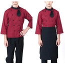 Red Chef Waiter Double-breasted Coat Uniform Long Sleeve Jacket Clothes XXXL