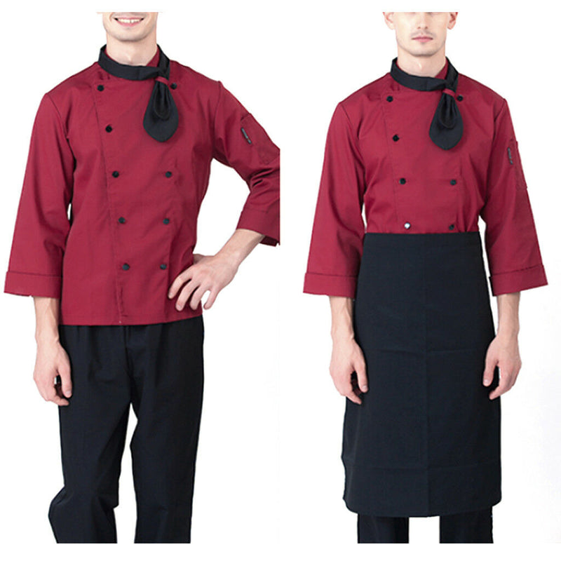Red Chef Waiter Double-breasted Coat Uniform Long Sleeve Jacket Clothes XXXL