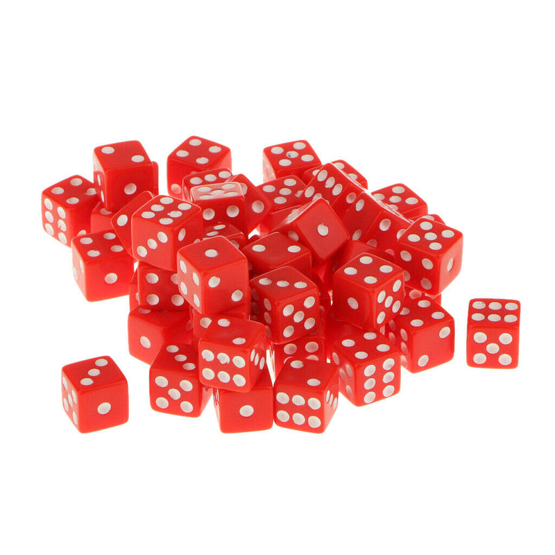 50pcs 12mm Opaque Six Sided Spot Dice Games D6 D&D RPG Wargaming Red