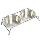 Double Pet Dog Bowl Cats Puppy Food Water Feeder Stainless Steel Pet Bowl w