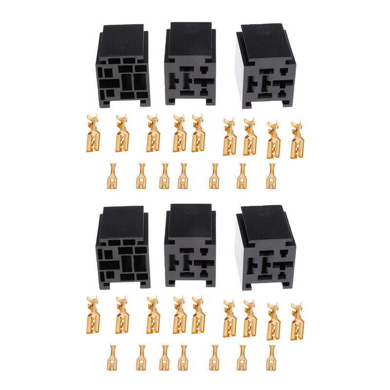 6pcs 5 Pin 80A Relay Mounting Base Socket Holder With Loose Terminals Set