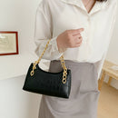 Women Stone Leather Shoulder Bags Elegant Chain Messenger Handbags (Black)