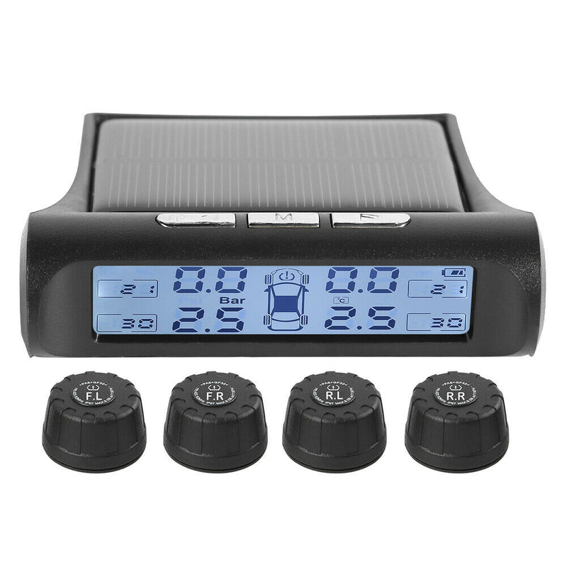 Solar Wireless Car TPMS Tire Pressure Monitor Alarm System+4 External Sensor