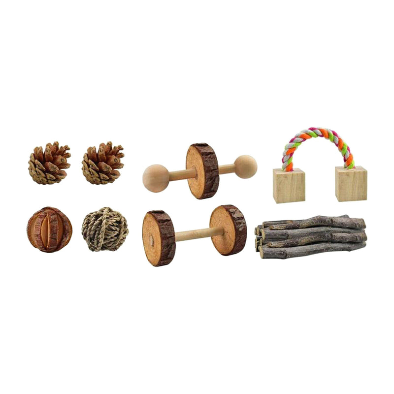 12Pc Guinea Pig Toys Wooden Dumbells Exercise Bell Roller Fun Pet Balls Supplies