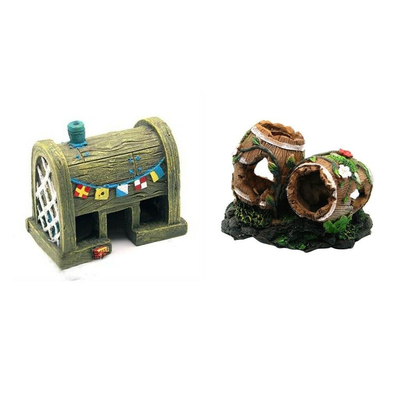 2 x Funny Castle House Aquarium Fish Tank Scenery Ornament Decoration DIY Double