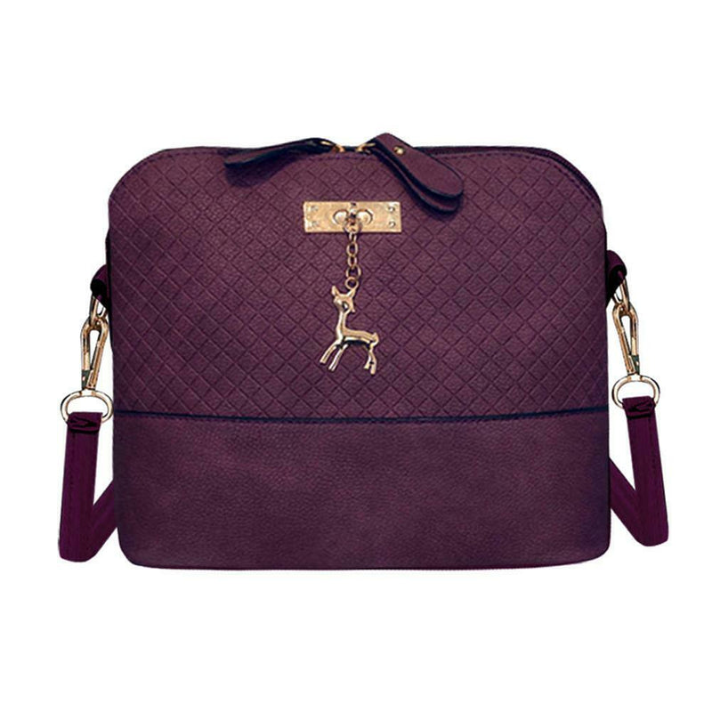 Women Fashion Crossbody Bag PU Plaid Deer Pendant Shoulder Bag(Purple)