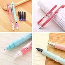 1 Set Creative Cartoon Plastic W/Erasable Fountain Bag Pen For Student Ink M1B4