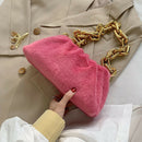 Women Cloud Handbags Plush Soft Thick Chain Shoulder Underarm Bags (Pink)