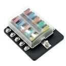 10-Way Blade Fuse Box Fuse Block Holder with Fuses for 12V 24V Car Marine
