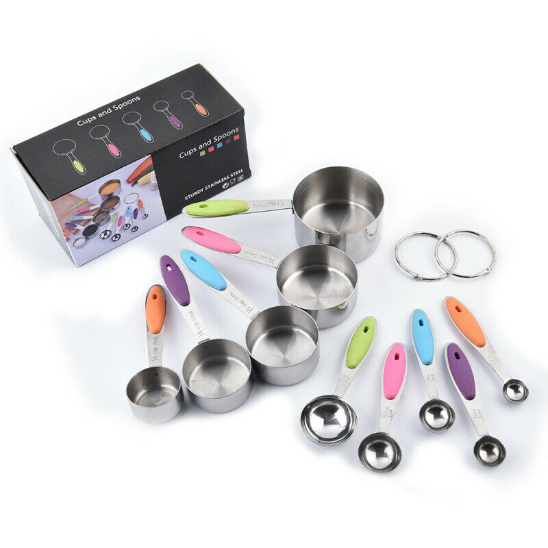 10pcs Measuring Spoons Tea Coffee Measure Cooking Scoops + Cups Teaspoon Utensil