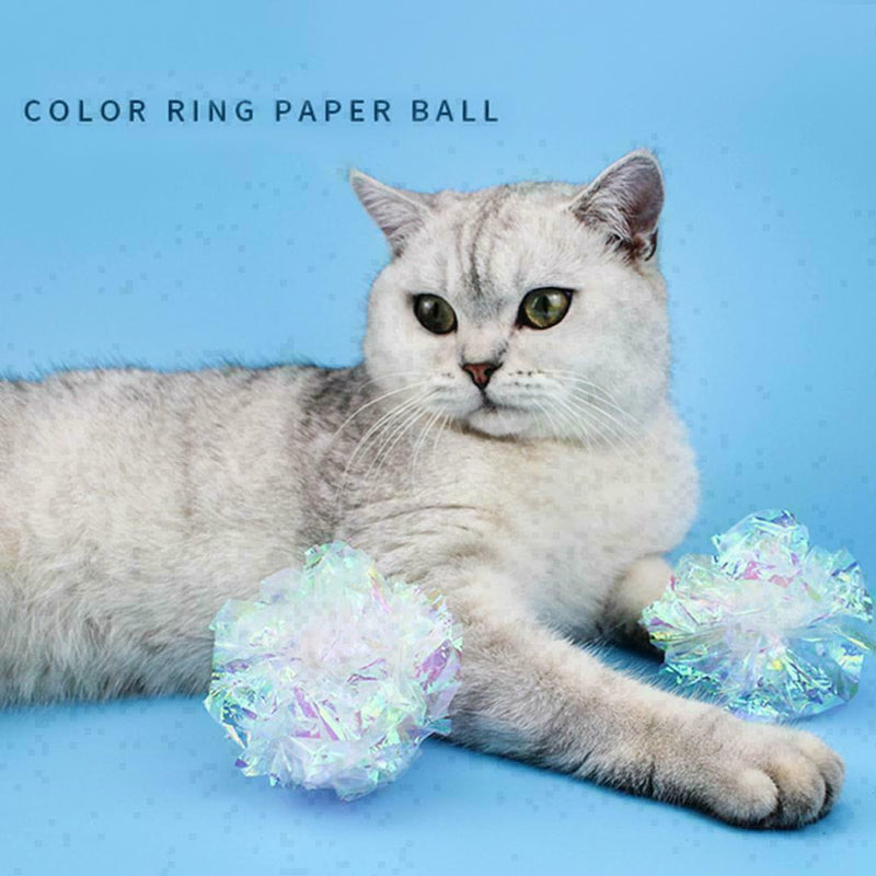 5pcs Cat Toys Ball Mylar Crinkle Interactive Colorful Ring Paper Pet Play N U0G0