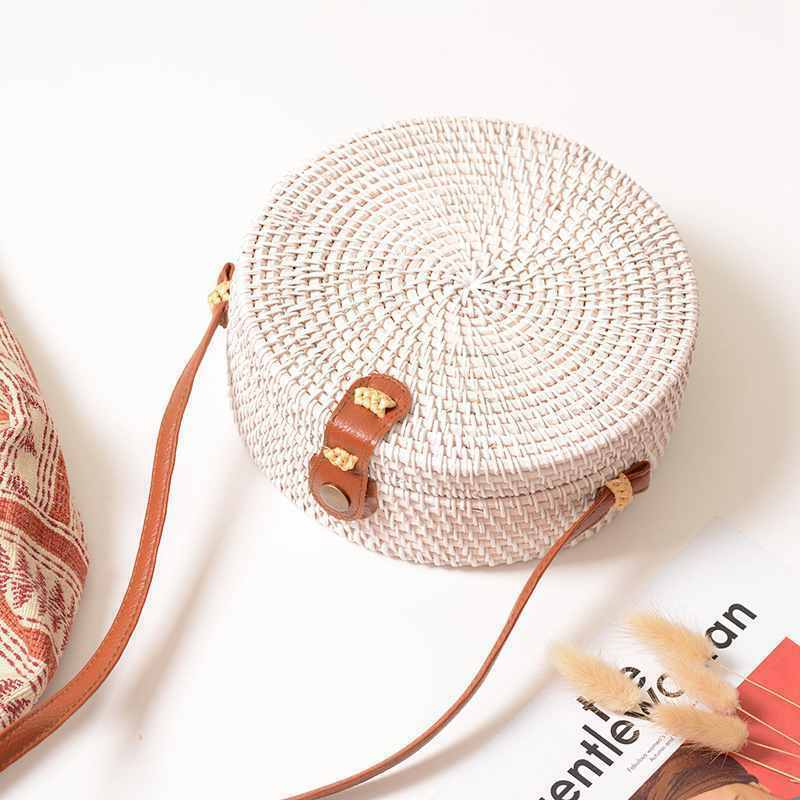 Summer Woven Straw Bag Rattan Brown Black White Bohemia Beach Bag Handmade  Y5U9