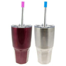 Set of 4 Stainless Steel Straws with Cleaning Brush and Silicon Covers 23cm A3S9