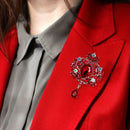Rhinestone Alloy Brooch Crown Glass Women Corsage Badges Jewelry (Red) A