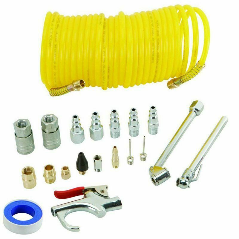 20 Piece Air Compressor Accessory Kit - Includes 25ft Recoil Air Hose, Blow P9A8