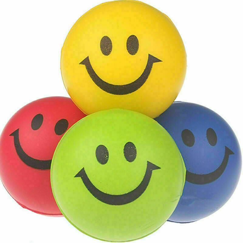 12pcs/pack Happy Smile Face Bouncy Relaxable Squeeze Pain Relie Ball Stress O9E1
