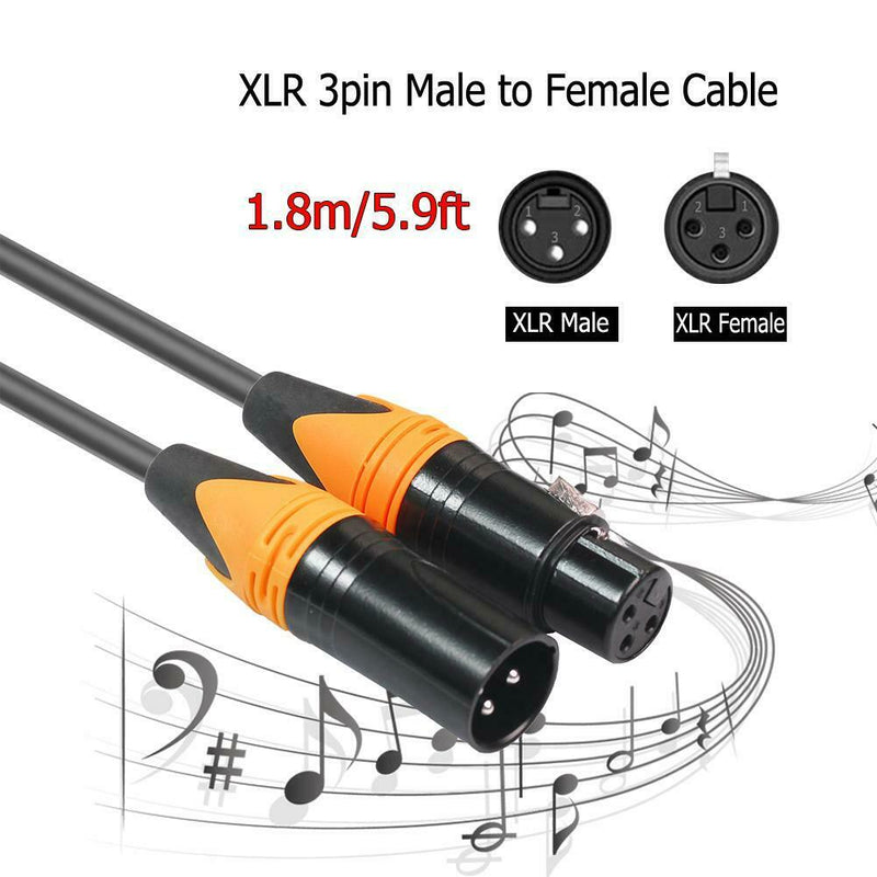 1.8m XLR Male to Female Microphone Audio Cable Adapter Wire Cord (Orange) A