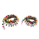 2Pcs Ethnic Fringed Tassel Lace Jacquard Ribbon with Pompom Ball Trim 1 Yard