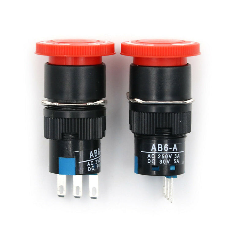 2PCS 16mm Cutout Twist Release Emergency Stop Mushroom Push Button Switch Bj