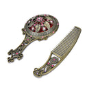 2PCS Bronze Handheld Mirrors Hollow Cosmetic Compact Mirror Comb Set Gift Box Gw