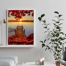 5D DIY Full Round Drill Fallen Leaves Plank Road Diamond Painting Craft