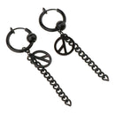 Stylish Peace Sign Tassel Pendant Stainless Steel Hinged Hoop Dangle Earrings -