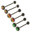 6 Pieces 16G Stainless Steel Tongue Ring Barbell Piercing Body Jewelry Black