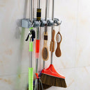 Home Kitchen Mop Broom Holder Garage Tool Organizer with Hook Grey 4 Slots