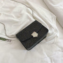 Solid Color Women PU Leather Shoulder Bag Flap Chain Messenger Bag (Black) A