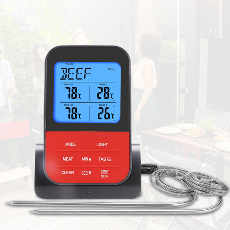 Digital Wireless LCD Remote Thermometer BBQ Grill Kitchen Meat Food Probe Timer