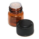 1ml Amber Glass Essential Oil Bottle, Orifice Reducer & cap 12 pc