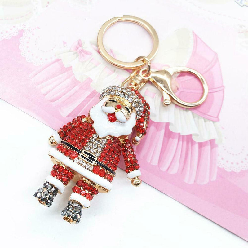 Christmas Rhinestone Santa Claus Bag Pendant Keychain Car Key Ring Jewelry