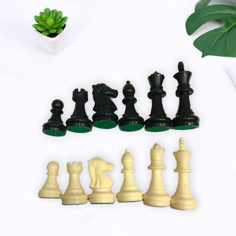 Tournament Chess Pieces Set Weighted Plastic Pieces with King Black&White