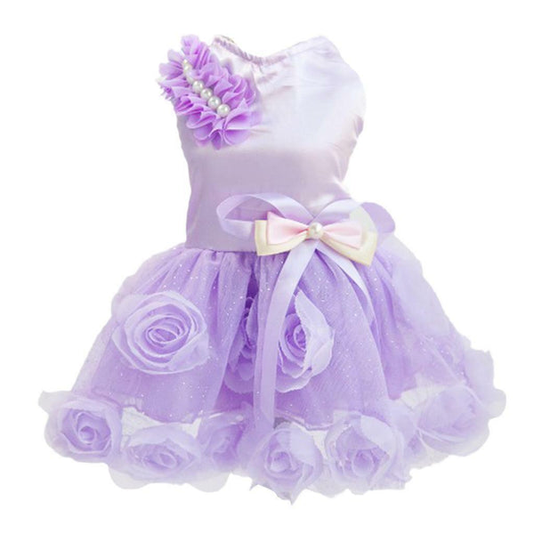 Dog Tutu Skirt Flower Lace Dress Bownot Princess Costume Clothes XL Purple