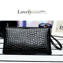 Retro Crocodile Leather Women Clutch Bag Zipper Purse Solid Handbag (Black)