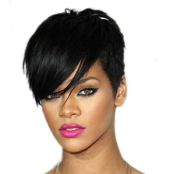 Masculine hairstyle cut Short wigs for women Straight style Synthetic Wig Black