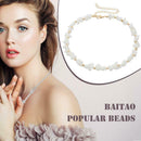 Natural Stone Beads Necklace Crystal Chain Choker Lady Jewelry Gift (White) A