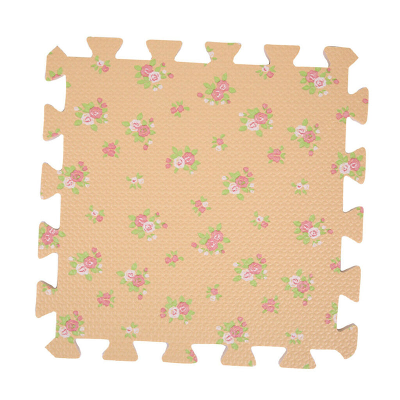 9 Pieces Interlocking Foam Mat Floor Tiles Kids Play Mats Peach Flower