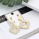 Women Rattan Geometric Drop Earrings Retro Hollow Square Dangle Ear Stud Jewelry
