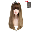Brown Gradient Golden Long Straight Hair Women'S Fiber Wig R3E2 T6M0