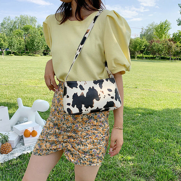 Women Cow Milk Crossbody Bag Leather Female Totes Shoulder Handbag (Yellow)