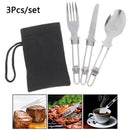 3Pcs StainlessSteel Folding Picnic Cutlery Set KnifeFork Spoon Utensil CampingBX