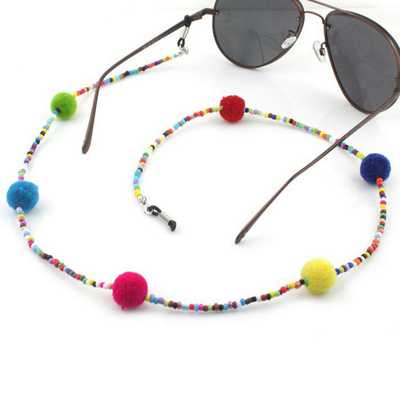 Multicolor Plush Ball Beads Beaded Eye Glass Chains Eyeglass Necklace Holder