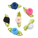 100 Pcs Rose Ribbon DIY Applique Accessiories with Leaf Fabric Flower for  OZ