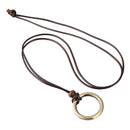 Simple Vinatge Round Pendant Necklace Punk Jewelry for Women Men Leather Chain